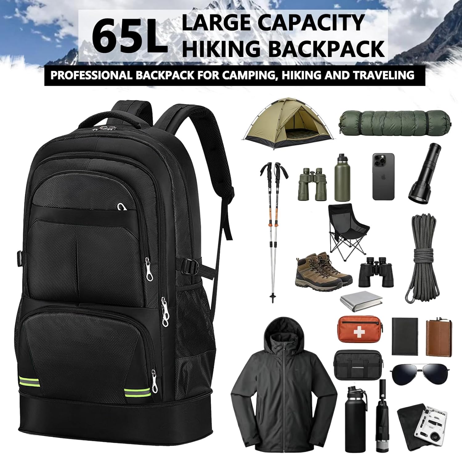 Hiking Backpack 65L Travel Bac - Lightweight Backpack 65L recensie en prijs